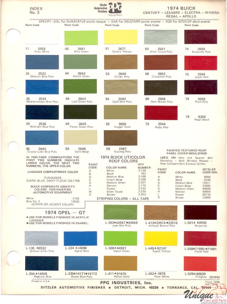 1974 Buick Paint Charts PPG 1